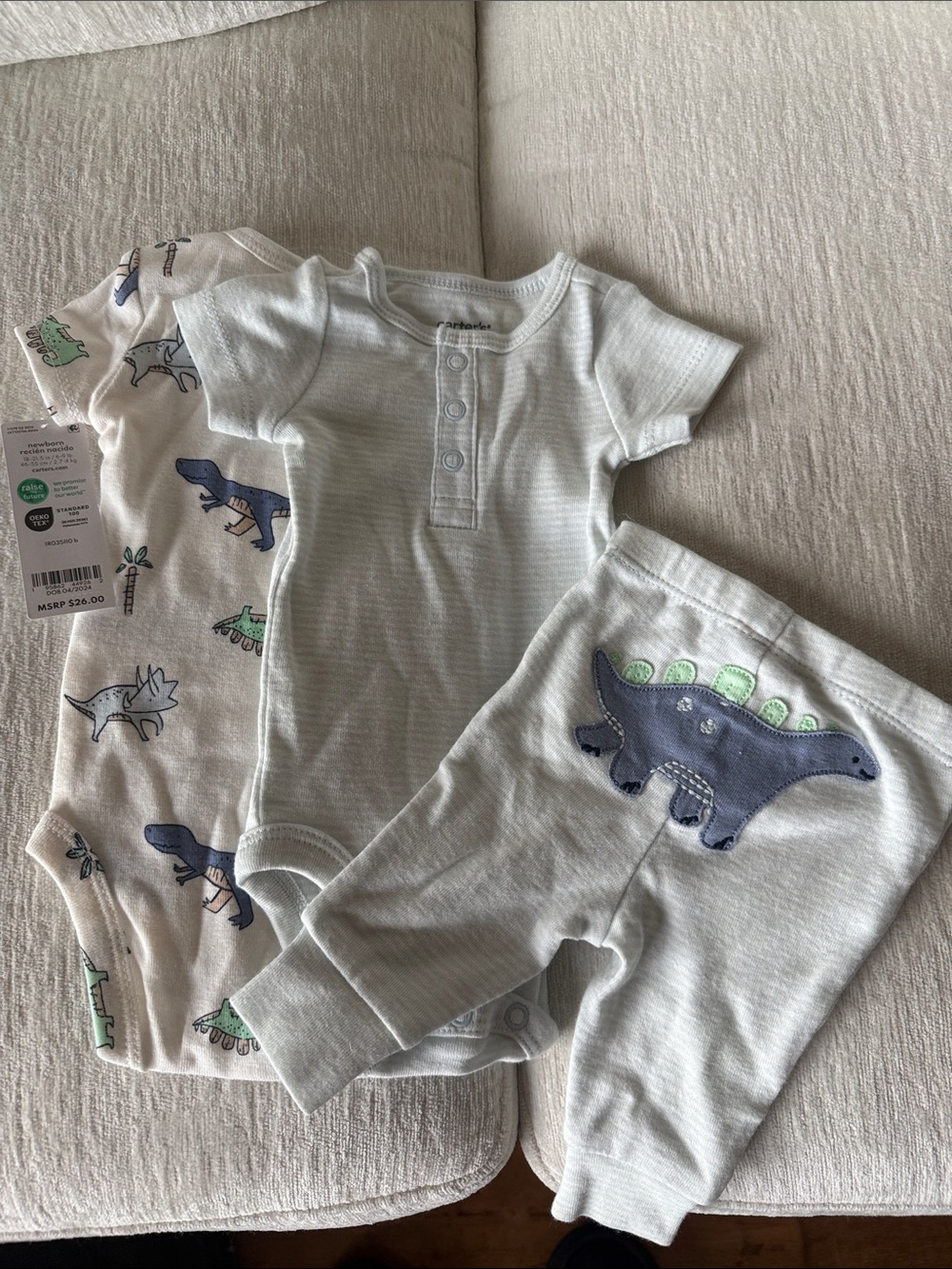 Carter's Light Gray and Navy Dino 3-Piece Baby Set